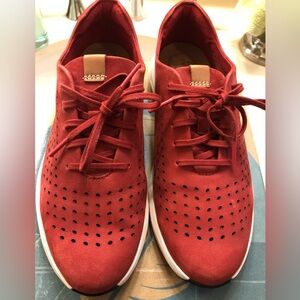 Clarks Un Rio Tie Red Nubuck Leather Sneaker Shoes Size 6 W